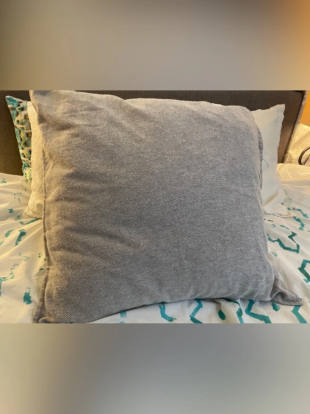 West Elm Flannel Gray Herringbone Accent Euro Pillow Cover Sz 36” x 36”
